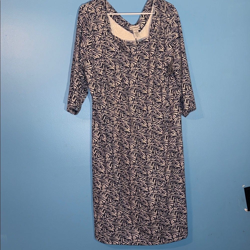 Jessica London Size 22 Elegant Navy Blue and White Patterned Dress